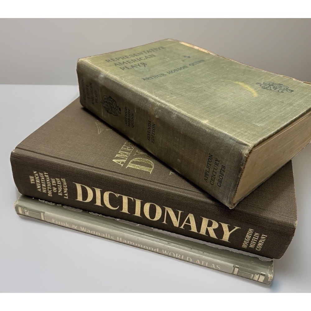 VTG Book LOT Dictionary Atlas Theater Books Old World Room Decor Retro MCM